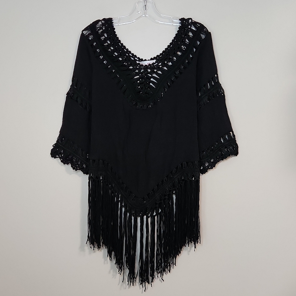 Aqua Beach Black Crochet Cover-Up, One Size ~ NWOT